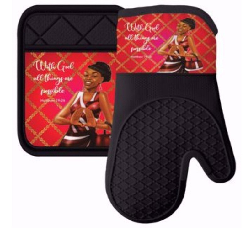 Red and White Oven Mitt and Pot Holder Set