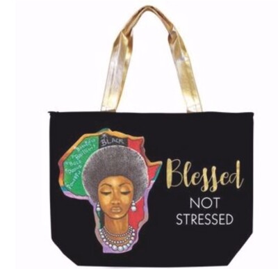 Africa Blessed Not Stressed Canvas Bag