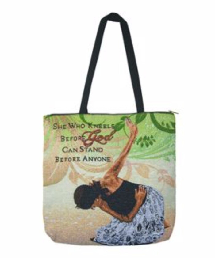 She Who Kneels Woven Tote Bag