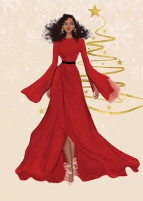 Red Dress Glamorous Christmas Card