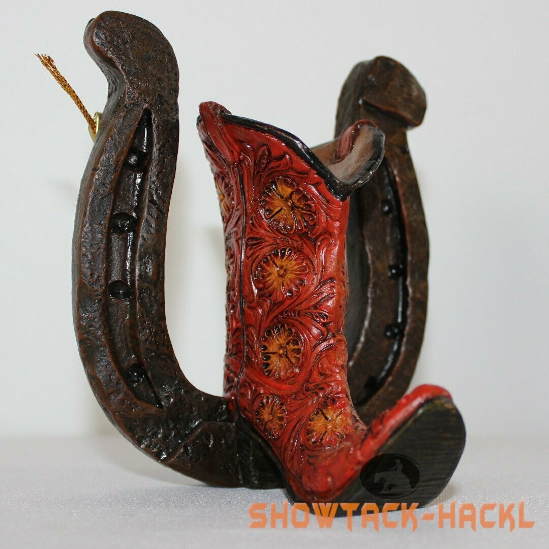 Stiefel mit Hufeisen als Glücksbringer  h, 12 cm x b, 12 cm x t, 8 cm