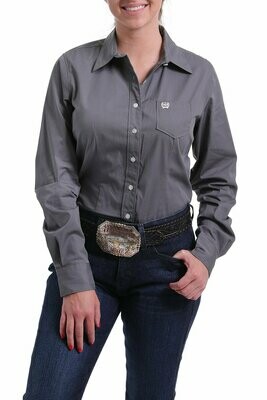 WOMEN'S CHARCOAL SOLID BUTTON-UP SHIRT grey