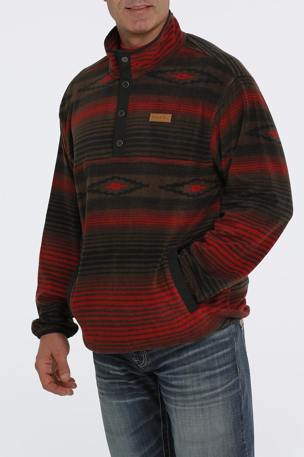 MEN'S AZTEC PRINTED POLAR FLEECE PULLOVER - BROWN