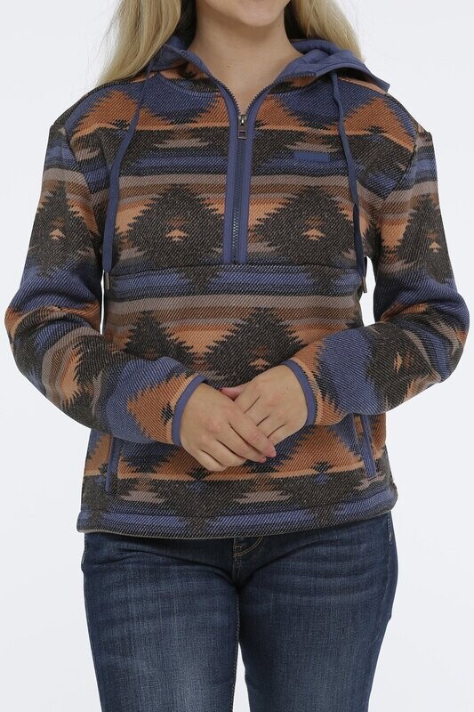 WOMEN'S 1/2 ZIP SWEATER KNIT HOODIE - BLUE WOMEN'S 1/2 ZIP SWEATER KNIT HOODIE - BLUE