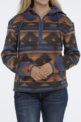 WOMEN'S 1/2 ZIP SWEATER KNIT HOODIE - BLUE WOMEN'S 1/2 ZIP SWEATER KNIT HOODIE - BLUE