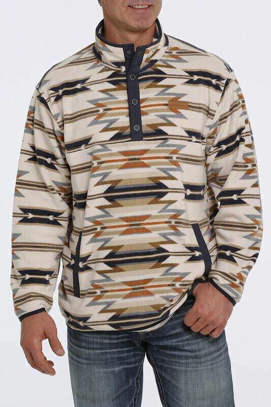 MEN'S AZTEC PRINTED POLAR FLEECE PULLOVER - CREAM MEN'S AZTEC PRINTED POLAR FLEECE PULLOVER - CREAM