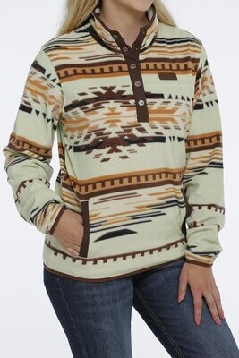 WOMEN'S AZTEC PRINT POLAR FLEECE PULLOVER - GREEN WOMEN'S AZTEC PRINT POLAR FLEECE PULLOVER - GREEN