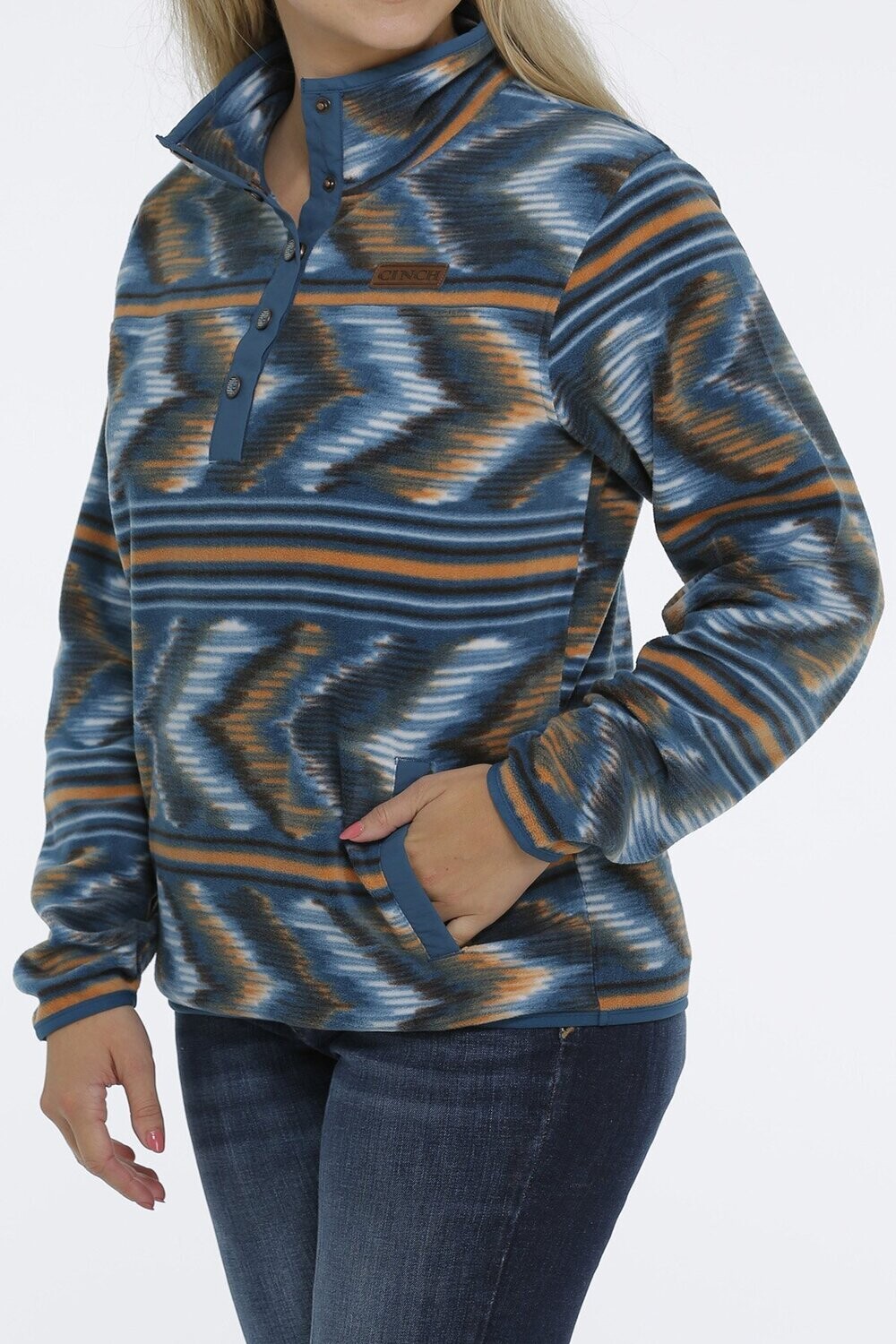 WOMEN'S AZTEC PRINT POLAR FLEECE PULLOVER - TEAL