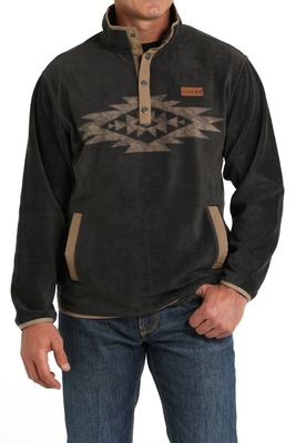 MEN'S AZTEC PRINTED POLAR FLEECE PULLOVER - BROWN MEN'S AZTEC PRINTED POLAR FLEECE PULLOVER - BROWN