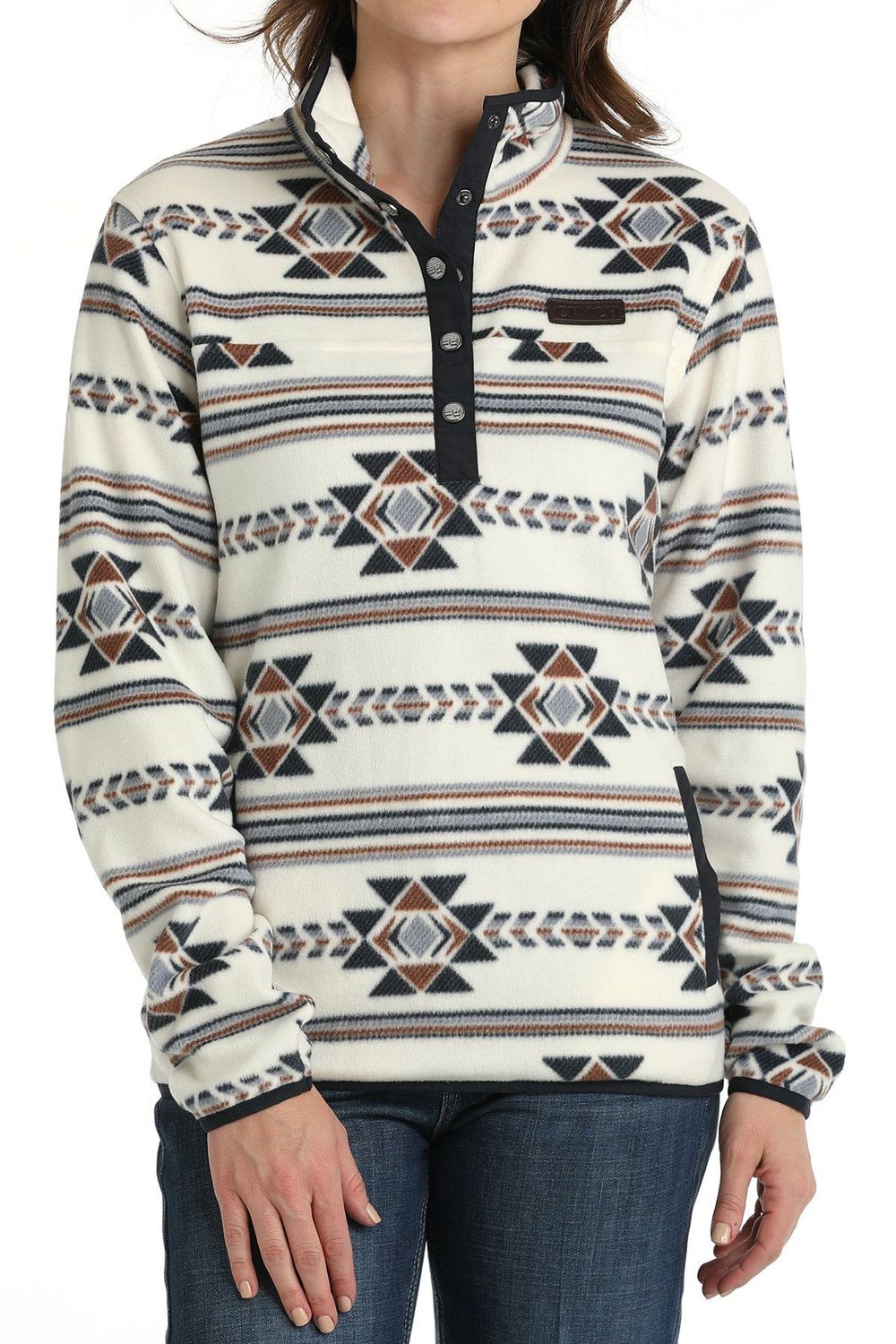 WOMEN'S AZTEC PRINT POLAR FLEECE PULLOVER - GREEN