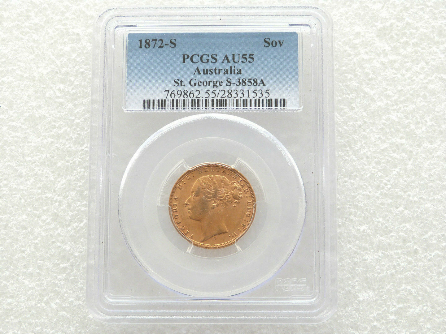 1872-S Australia Sydney Victoria Full Sovereign Gold Coin PCGS AU55