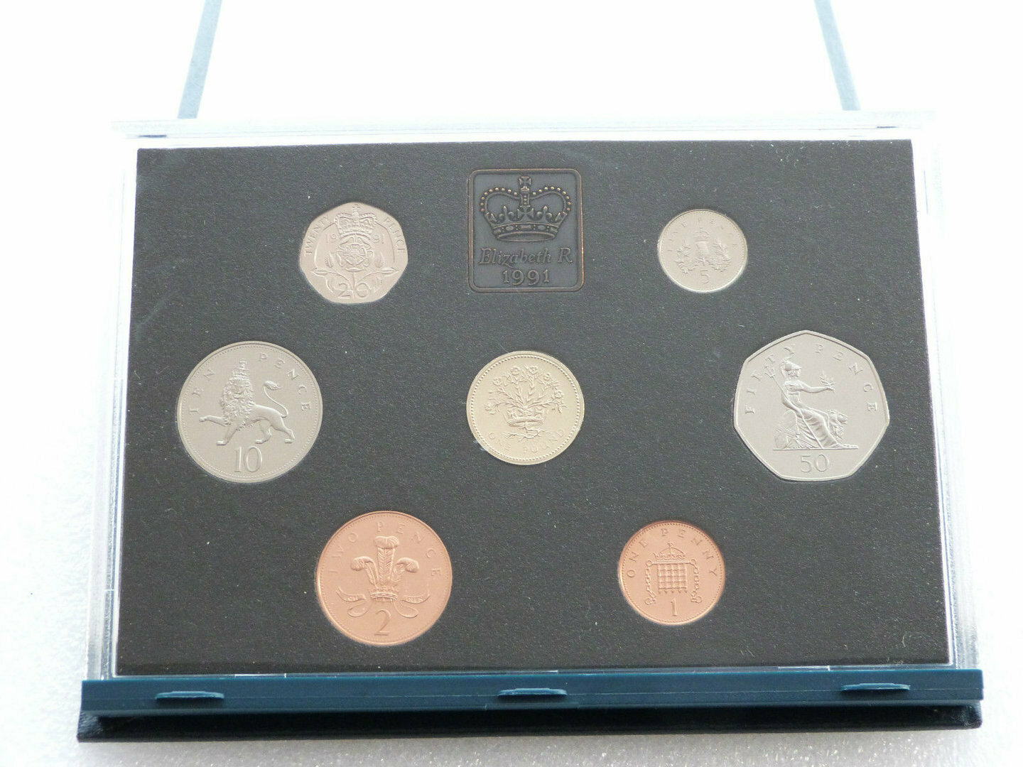 1991 Royal Mint Standard Proof 7 Coin Set Blue Case Coa