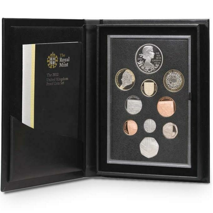 2012 Royal Mint Deluxe Proof 10 Coin Set Black Leather Case Coa