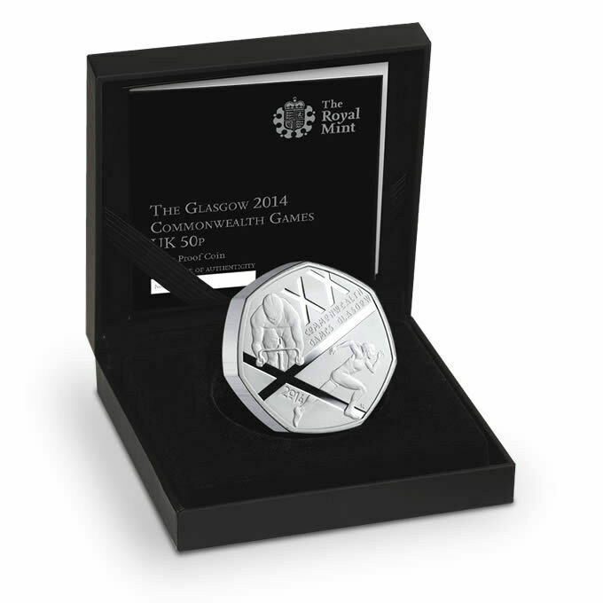 2014 Commonwealth Games Glasgow Piedfort 50p Silver Proof Coin Box Coa