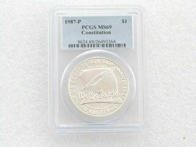 1987-P American Constitution 200th Anniversary $1 Silver Coin PCGS MS69