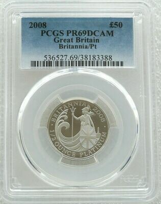 2008 Britannia £50 Platinum Proof 1/2oz Coin PCGS PR69 DCAM