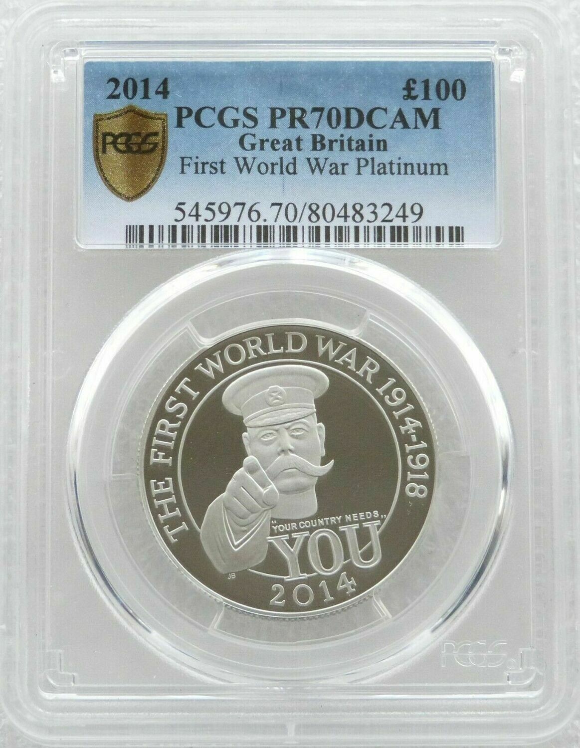 2014 First World War Outbreak Kitchener £100 Platinum Proof 1oz Coin PCGS PR70 DCAM - Mintage 325