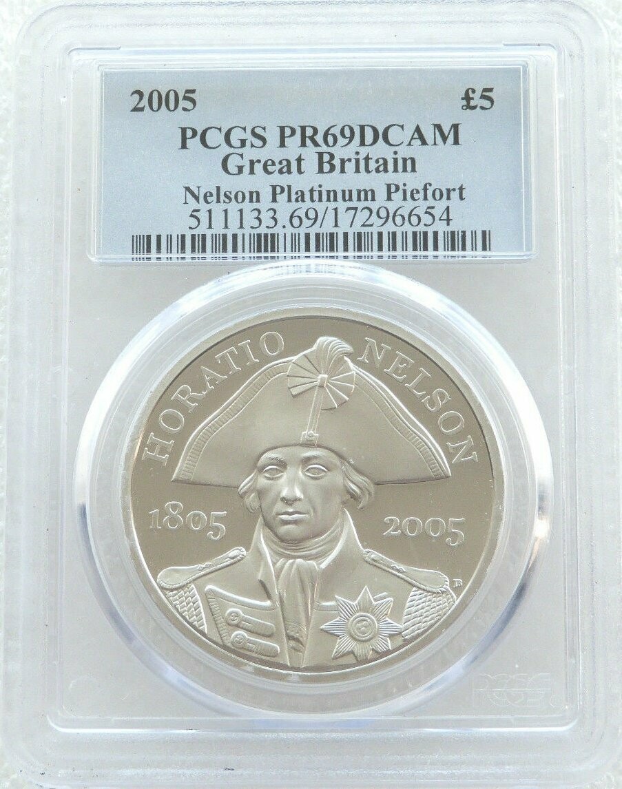 2005 Horatio Nelson Piedfort £5 Platinum Proof 3oz Coin PCGS PR69 DCAM