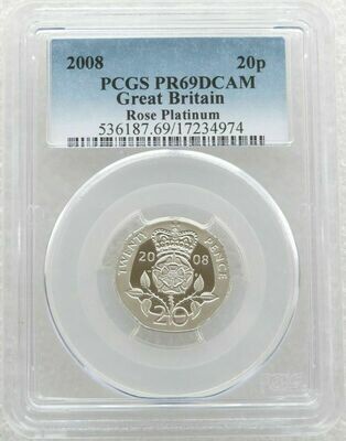 2008 Tudor Rose 20p Platinum Proof Coin PCGS PR69 DCAM