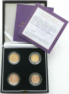 1887 - 2002 Golden Jubilee Queen Victoria Elizabeth II Sovereign Gold 4 Coin Set Box Coa