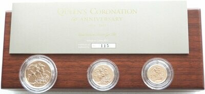 2013 Struck on the Day Queens Coronation Gold Sovereign 3 Coin Set Box Coa