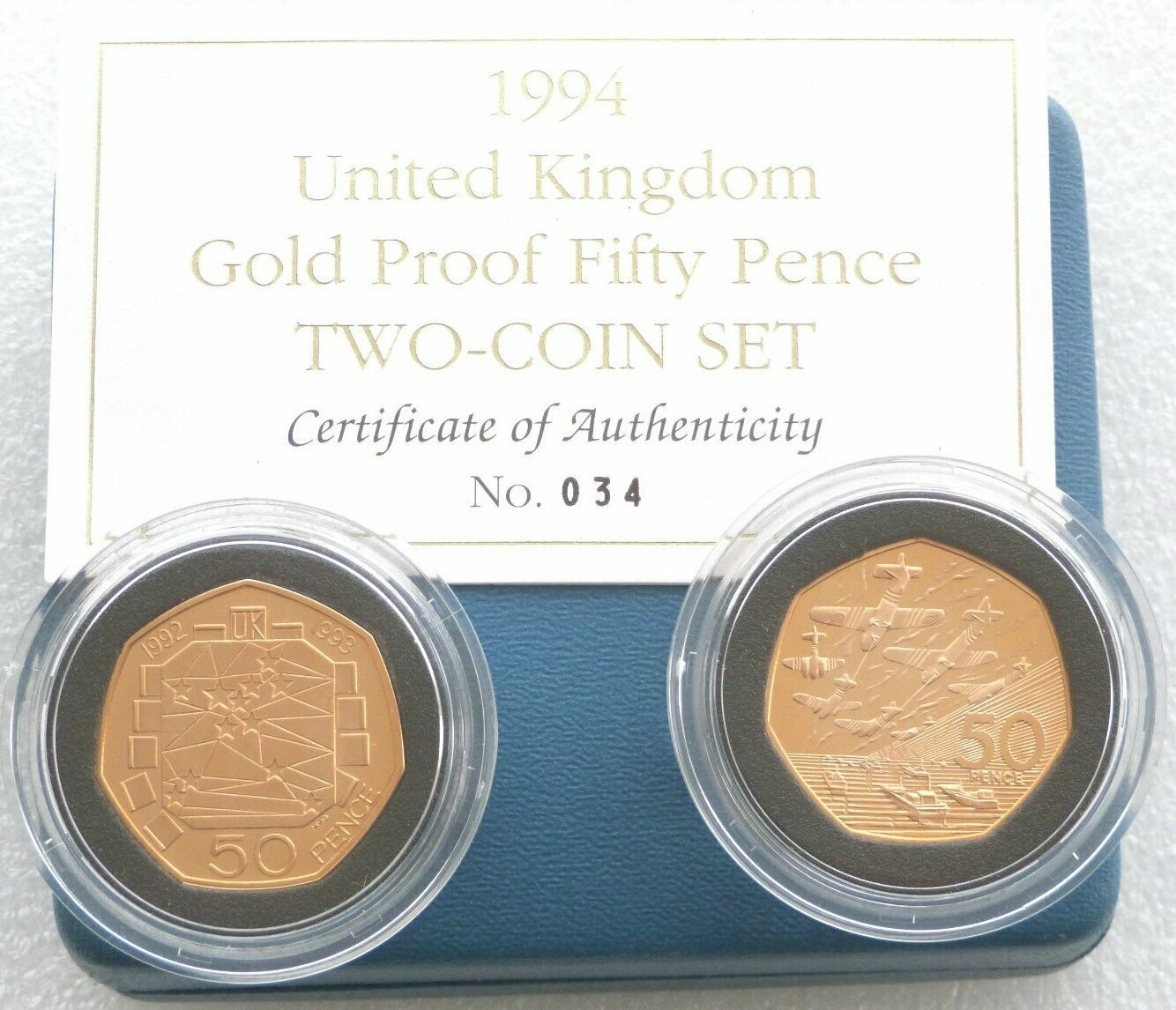 1994 D-Day Landings European Presidency 50p Gold Proof 2 Coin Set Box Coa