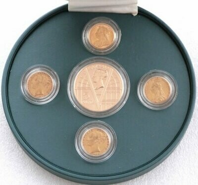 2001 Queen Victoria £5 Gold Matt Proof Coin 4 Full Sovereign Coin Set Box Coa