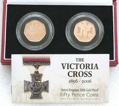 2006 Victoria Cross 50p Gold Proof 2 Coin Set Box Coa