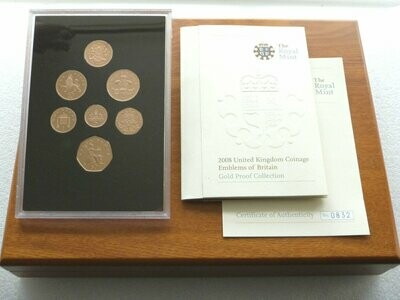2008 Emblems of Britain Gold Proof 7 Coin Set Box Coa