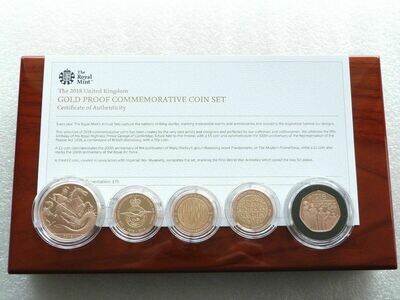 2018 United Kingdom Gold Proof 5 Coin Set Box Coa - Mintage 175