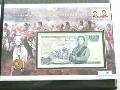 2002 Alderney Duke of Wellington £25 Gold Proof Coin £5 Banknote First Day Cover