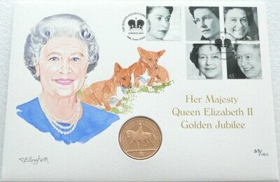 2002 Golden Jubilee £5 Gold Proof Coin Hand Painted First Day Cover
