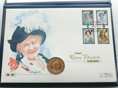 2002 Queen Mother Memorial £5 Gold Proof Coin Hand Painted First Day Cover