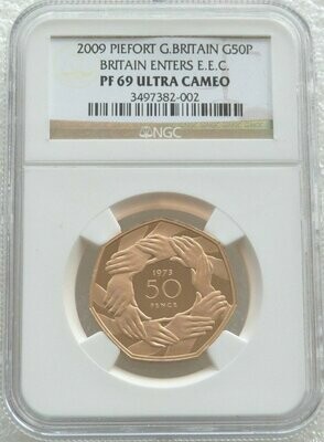 2009 Accession to the EEC Hands Piedfort 50p Gold Proof Coin NGC PF69 UC