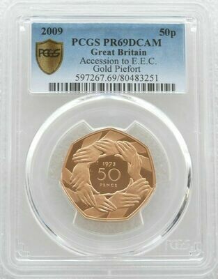 2009 Accession to the EEC Hands Piedfort 50p Gold Proof Coin PCGS PR69 DC