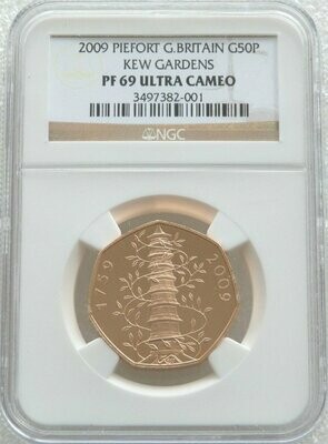 2009 Kew Gardens Piedfort 50p Gold Proof Coin NGC PF69 UC