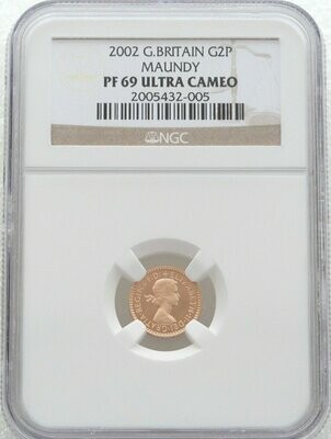 2002 Golden Jubilee Maundy 2D Gold Proof Coin NGC PF69 Ultra Cameo