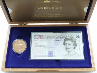 2002 Golden Jubilee £5 Gold Proof Coin £20 Banknote Set