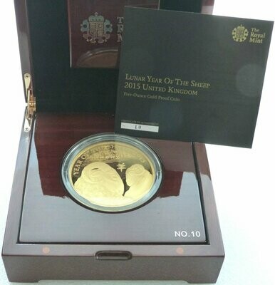 2015 British Lunar Sheep £500 Gold Proof 5oz Coin Box Coa - Mintage 26