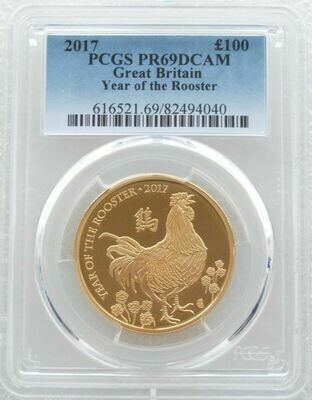 2017 British Lunar Rooster £100 Gold Proof 1oz Coin PCGS PR69 DCAM