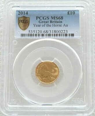 2014 British Lunar Horse £10 Gold 1/10oz Coin PCGS MS68