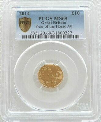 2014 British Lunar Horse £10 Gold 1/10oz Coin PCGS MS69