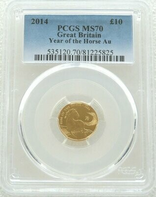 2014 British Lunar Horse £10 Gold 1/10oz Coin PCGS MS70