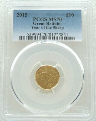 2015 British Lunar Sheep £10 Gold 1/10oz Coin PCGS MS70
