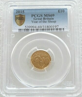 2015 British Lunar Sheep £10 Gold 1/10oz Coin PCGS MS69