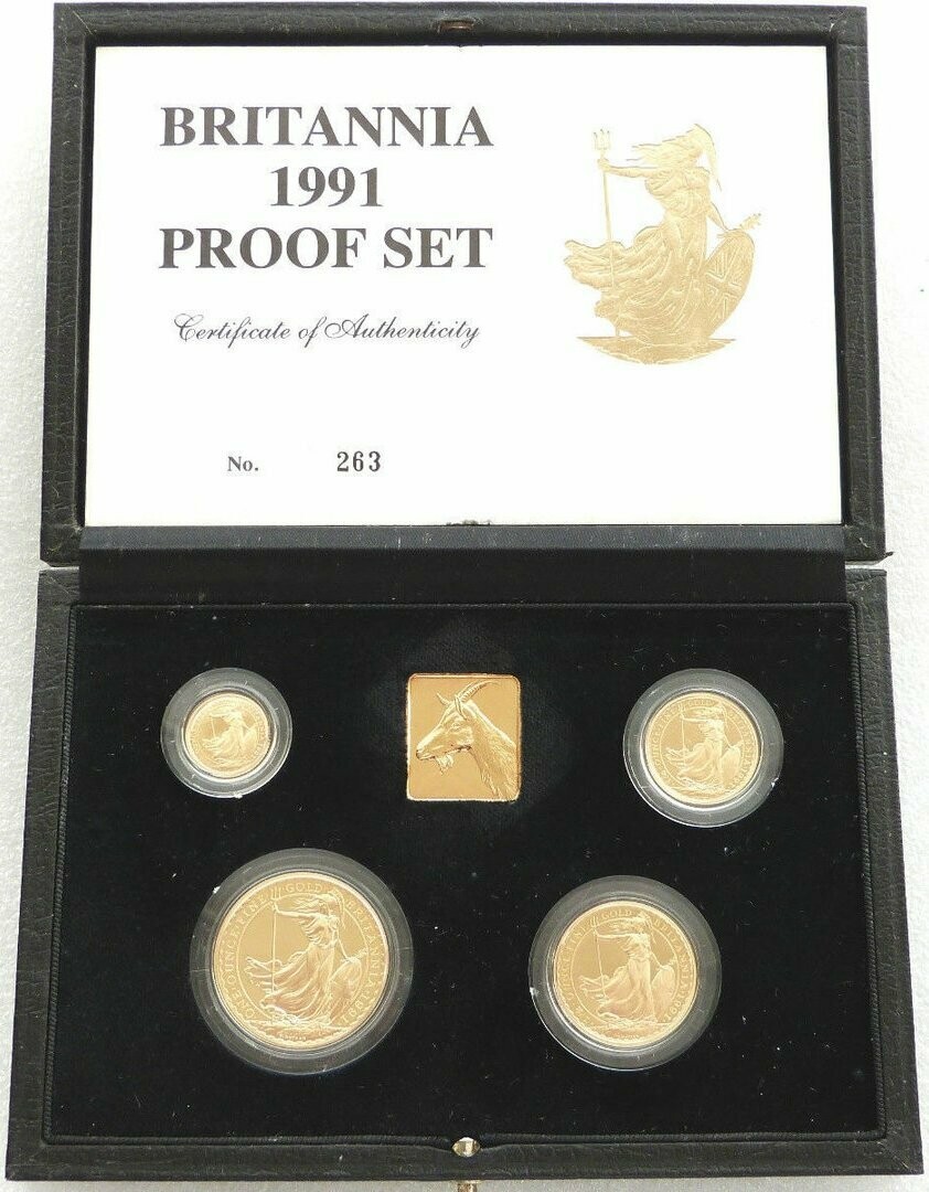 1991 Britannia Gold Proof 4 Coin Set Box Coa - Mintage 509