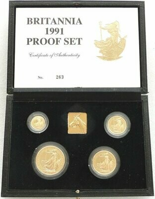 1991 Britannia Gold Proof 4 Coin Set Box Coa - Mintage 509