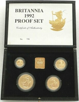 1992 Britannia Gold Proof 4 Coin Set Box Coa - Mintage 500