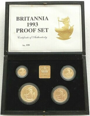 1993 Britannia Gold Proof 4 Coin Set Box Coa - Mintage 462