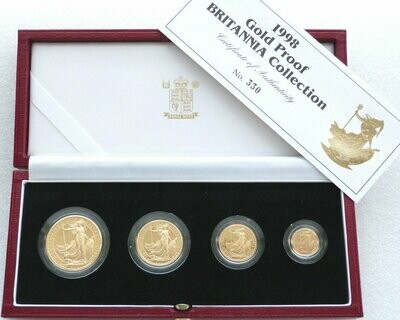 1998 Britannia Gold Proof 4 Coin Set Box Coa - Mintage 750